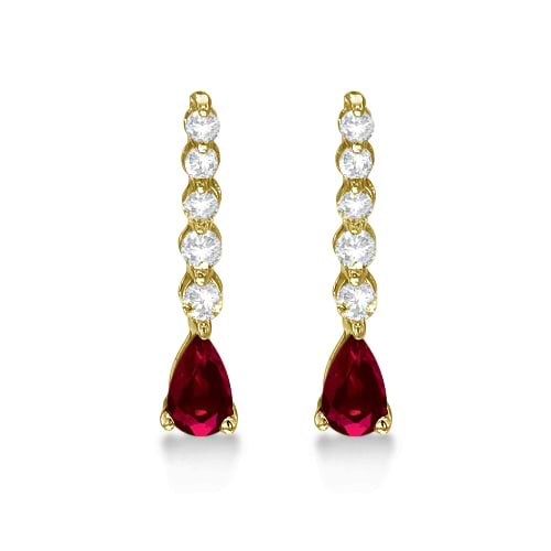 Pear Ruby & Diamond Graduated Drop Earrings 14k Yellow Gold (0.80ctw)