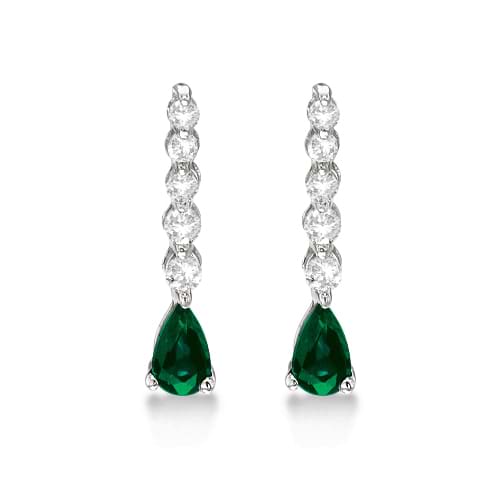 Pear Emerald & Diamond Graduated Drop Earrings 14k White Gold (0.80ctw)