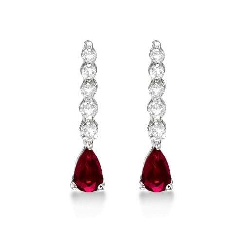 Pear Ruby & Diamond Graduated Drop Earrings 14k White Gold (0.80ctw)
