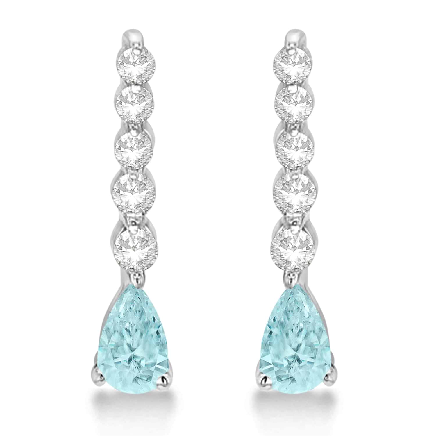 Pear Aquamarine & Diamond Graduated Drop Earrings 14k White Gold (0.80ctw)