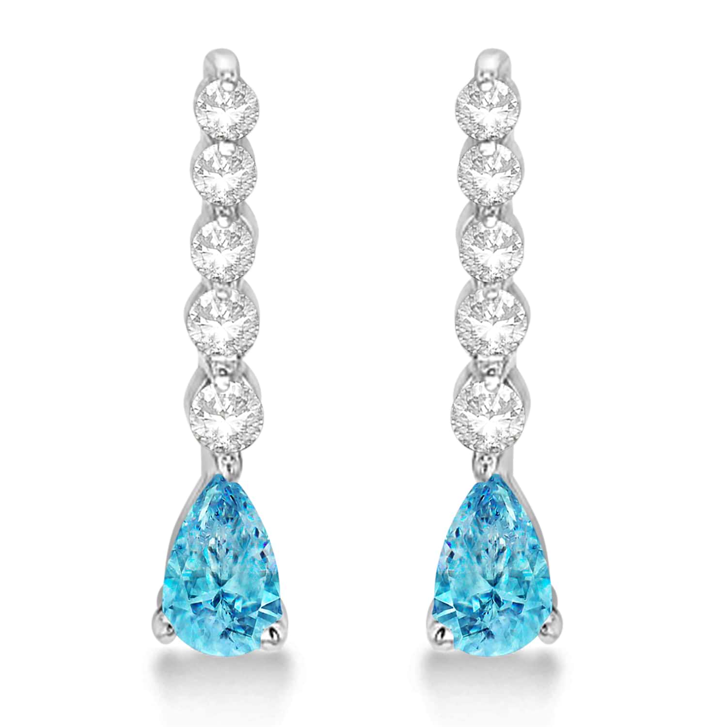 Pear Blue Topaz & Diamond Graduated Drop Earrings 14k White Gold (0.80ctw)