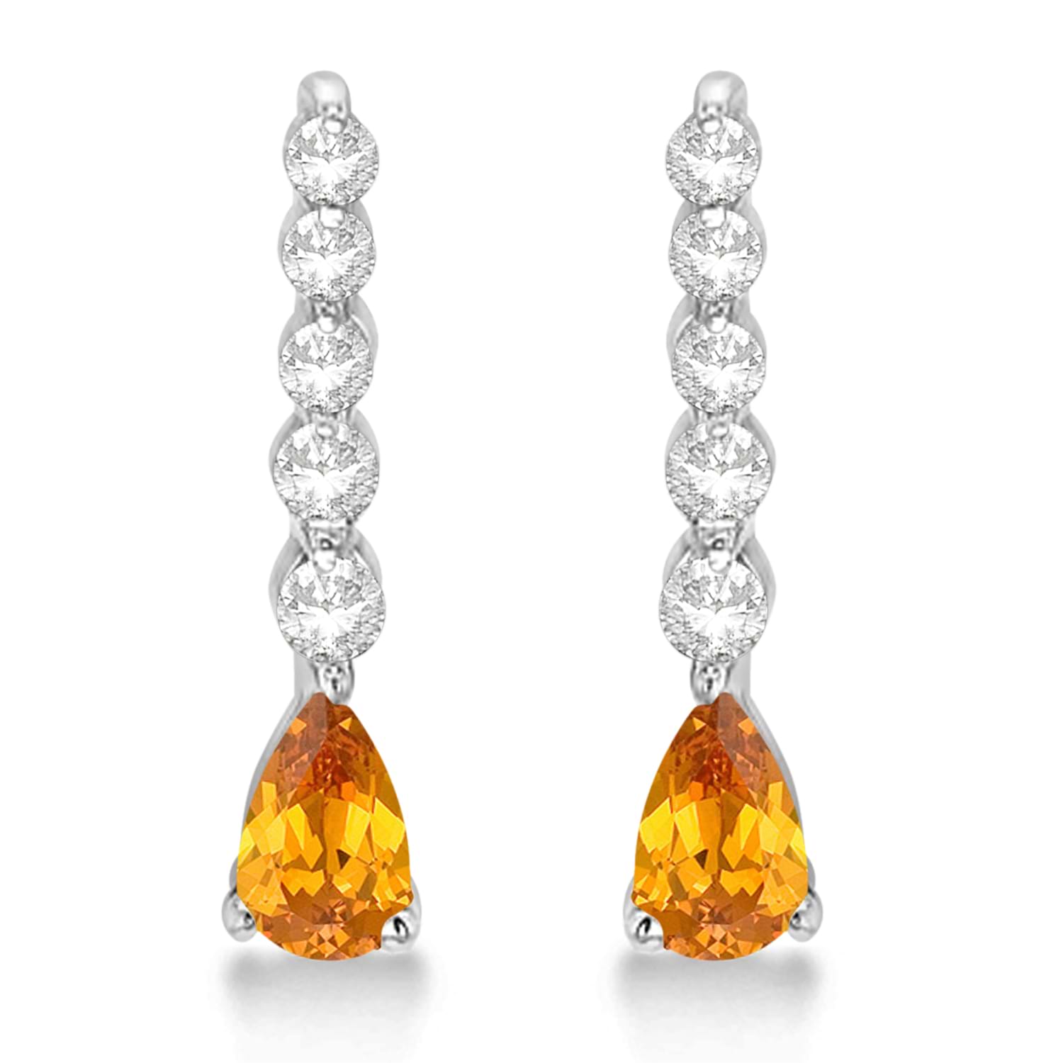 Pear Citrine & Diamond Graduated Drop Earrings 14k White Gold (0.80ctw)