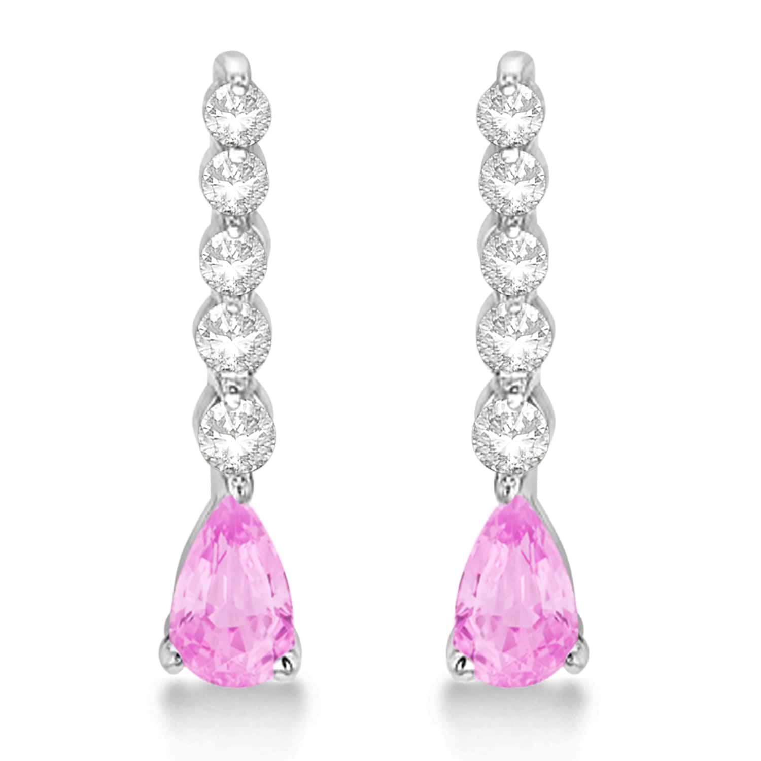 Pear Pink Sapphire & Diamond Graduated Drop Earrings 14k White Gold (0.80ctw)