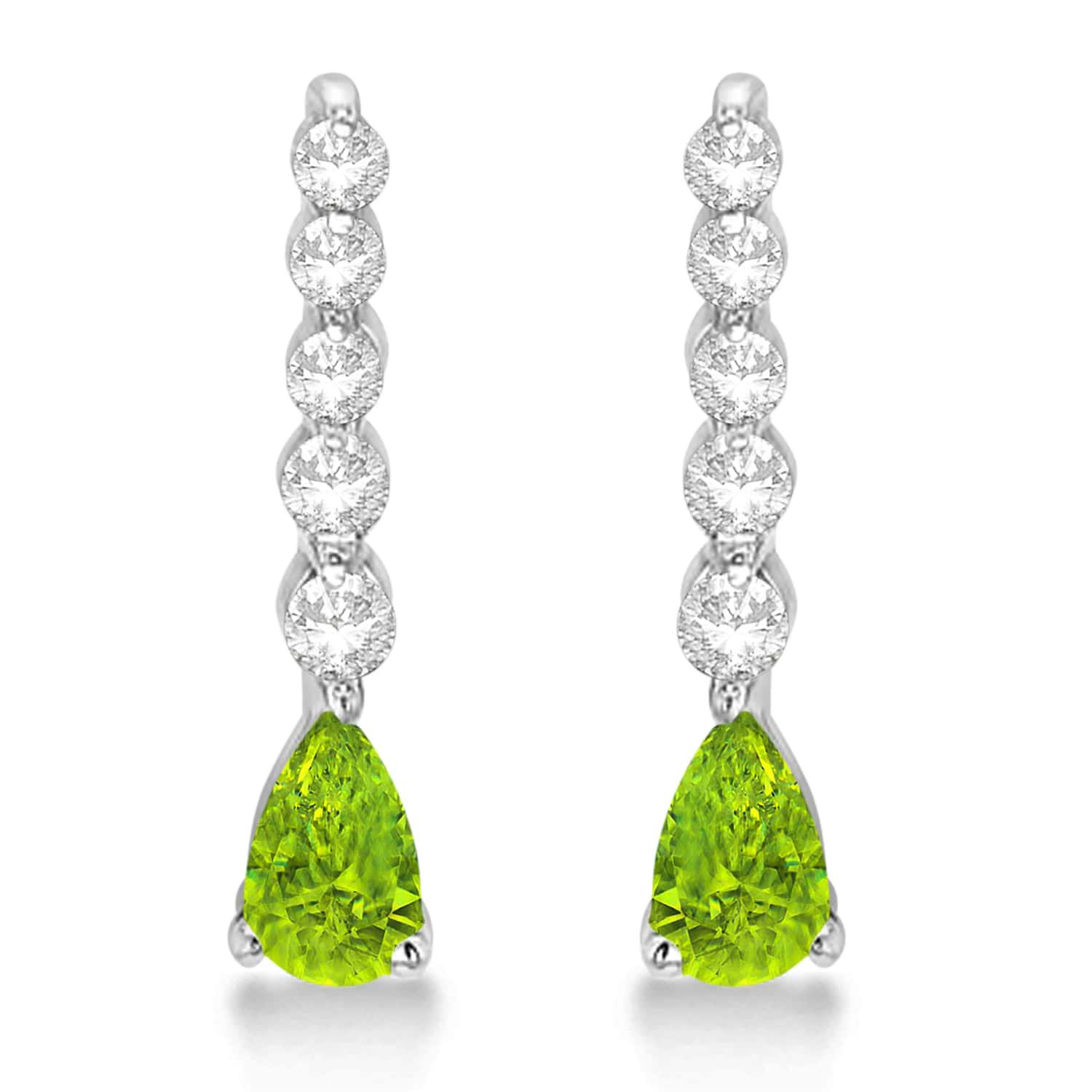 Pear Peridot & Diamond Graduated Drop Earrings 14k White Gold (0.80ctw)