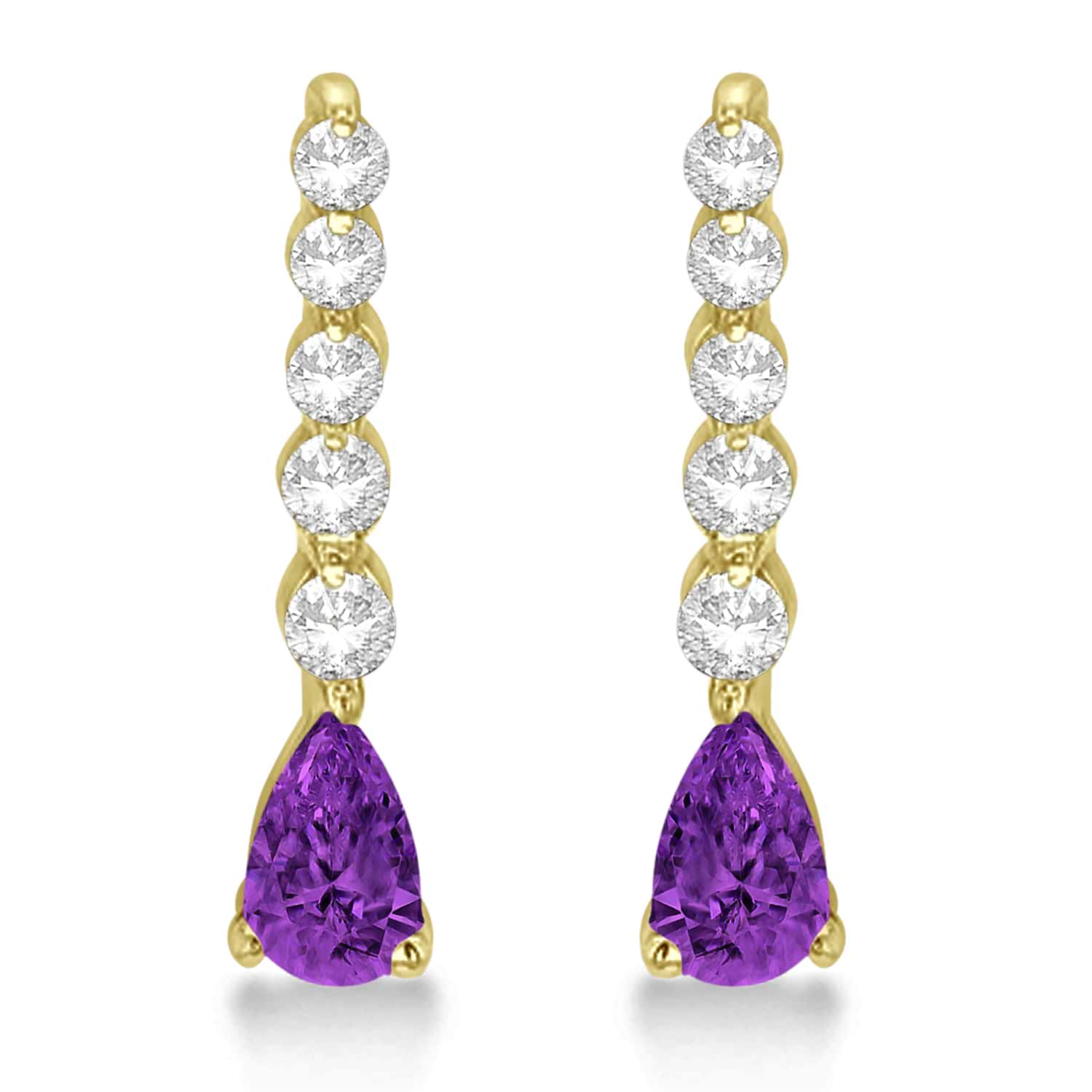 Pear Amethyst & Diamond Graduated Drop Earrings 14k Yellow Gold (0.80ctw)