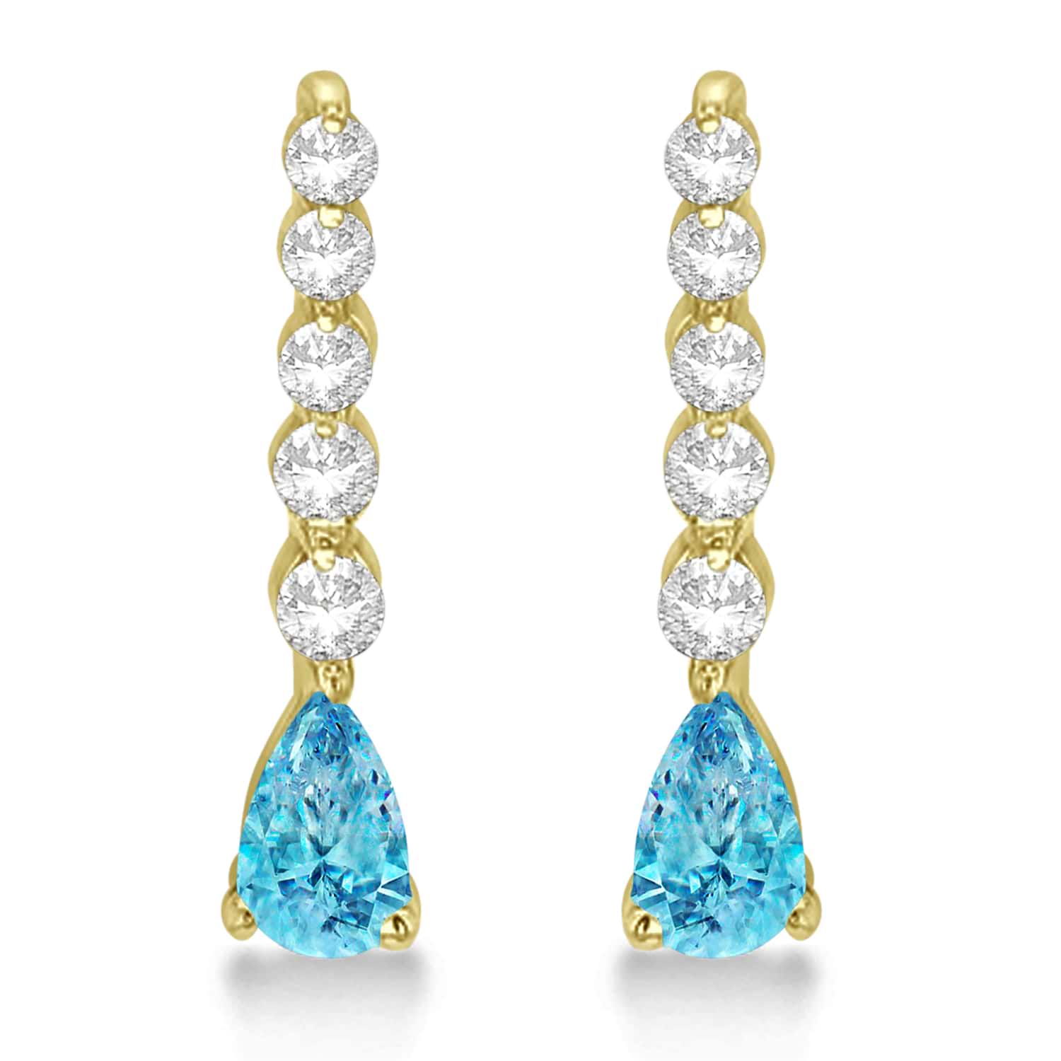 Pear Blue Topaz & Diamond Graduated Drop Earrings 14k Yellow Gold (0.80ctw)