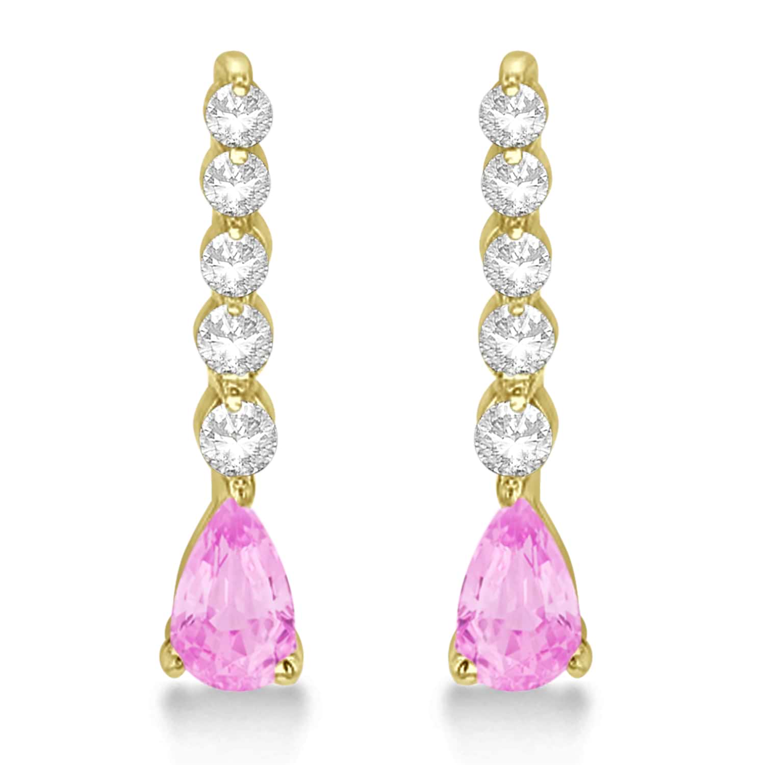 Pear Pink Sapphire & Diamond Graduated Drop Earrings 14k Yellow Gold (0.80ctw)