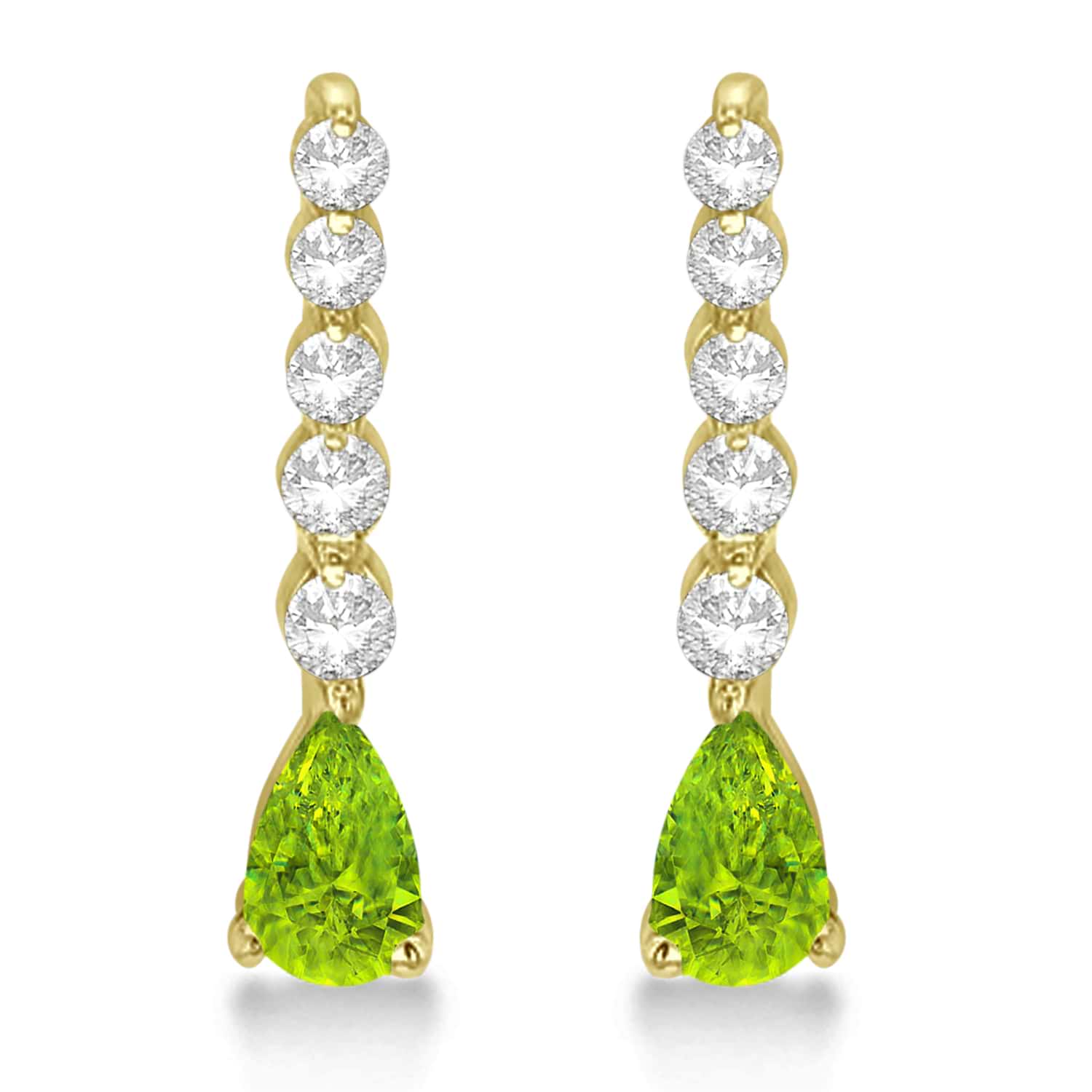 Pear Peridot & Diamond Graduated Drop Earrings 14k Yellow Gold (0.80ctw)