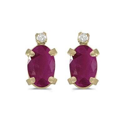 Oval Ruby and Diamond Studs Earrings 14k Yellow Gold (1.20ct)