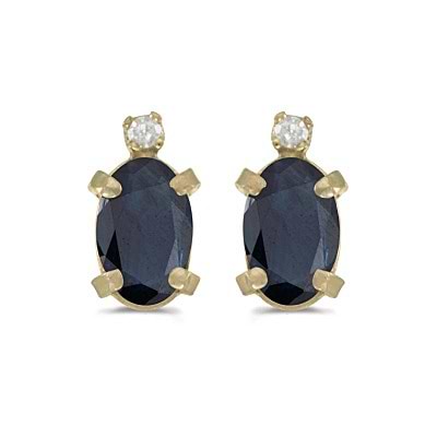 Oval Blue Sapphire and Diamond Studs Earrings 14k Yellow Gold (1.12ct)