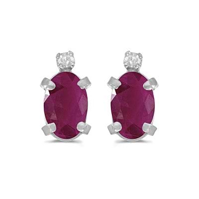 Oval Ruby and Diamond Studs Earrings 14k White Gold (1.20ct)