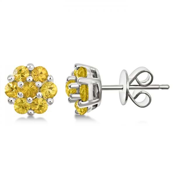Flower Cluster Yellow Sapphire Earrings Sterling Silver (1.26ct)