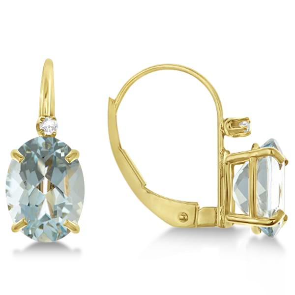 Aquamarine Drop Earrings with Accent Diamond 14K Yellow Gold 2.12ct