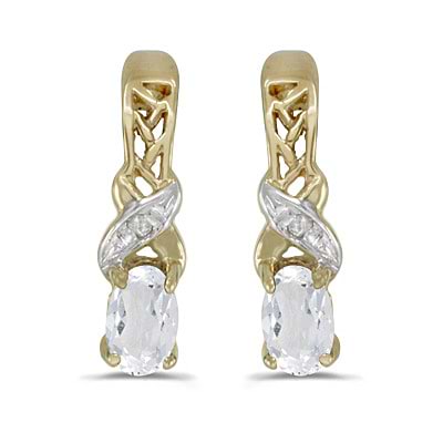 Oval White Topaz & Diamond Filigree Earrings 14k Yellow Gold (0.54ct)