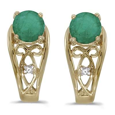 Round Emerald & Diamond Filigree Earrings 14k Yellow Gold (0.96ctw)