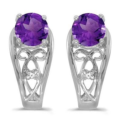 Purple Amethyst & Diamond Filigree Earrings 14k White Gold (0.80ctw)