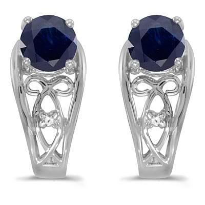Blue Sapphire & Diamond Filigree Earrings 14k White Gold (1.20ctw)