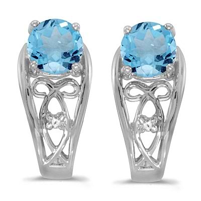 Blue Topaz & Diamond Filigree Earrings 14k White Gold (1.12ctw)