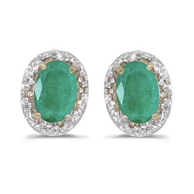 Diamond and Emerald Earrings in 14k Yellow Gold (0.90ct)