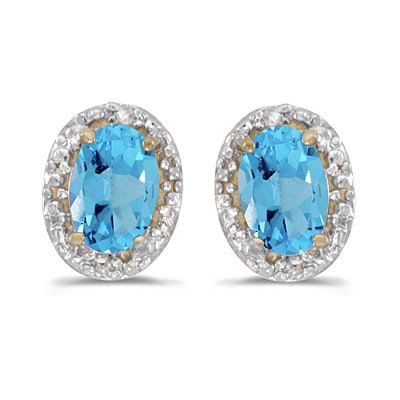Diamond and Blue Topaz Earrings 14k Yellow Gold (1.14ct)