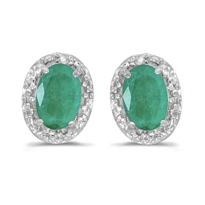 Diamond and Emerald Earrings in 14k White Gold (0.90ct)