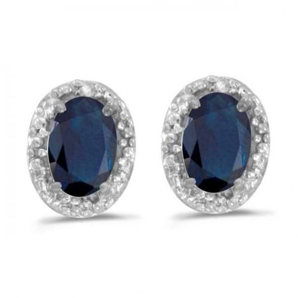 Diamond and Blue Sapphire Earrings 14k White Gold (1.20ct)