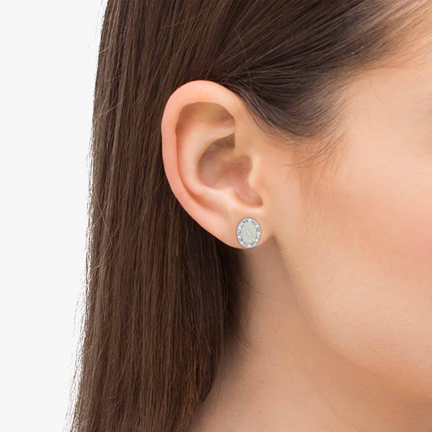 Diamond and Opal Earrings 14k White Gold (1.10ct)