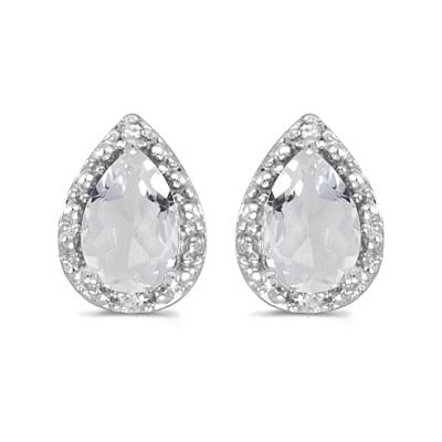 Pear White Topaz and Diamond Stud Earrings 14k White Gold (1.72ct)