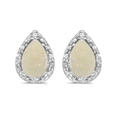 Pear Opal and Diamond Stud Earrings 14k White Gold (1.72ct)