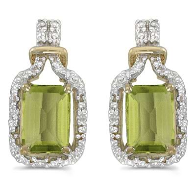 Emerald-Cut Peridot and Diamond Earrings 14k Yellow Gold (2.06ct)