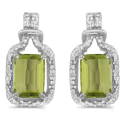 Emerald-Cut Peridot and Diamond Earrings 14k White Gold (2.06ct)