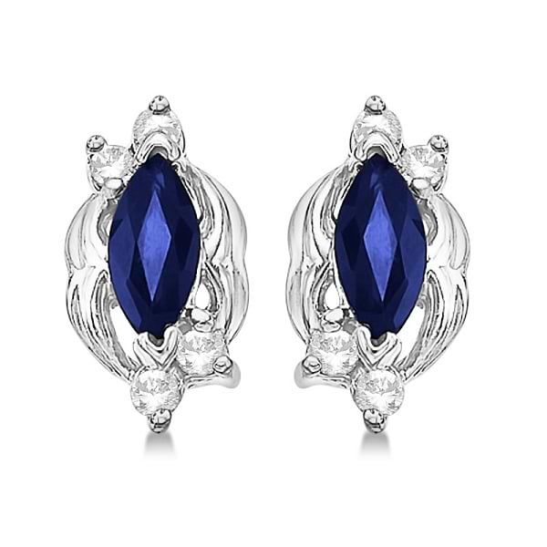 Marquise Sapphire & Diamond Stud Earrings in 14K White Gold (0.62ct)