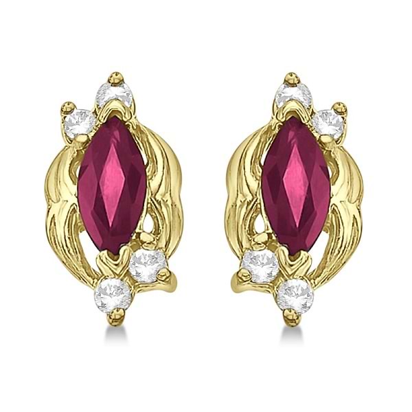 Marquise Ruby & Diamond Stud Earrings in 14K Yellow Gold (0.62ct)