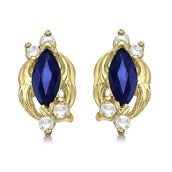 Marquise Sapphire & Diamond Stud Earrings in 14K Yellow Gold (0.62ct)