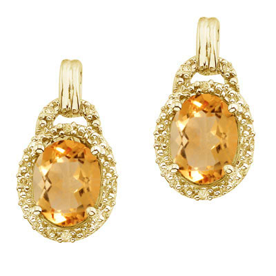 Oval Citrine and Diamond Earrings 14k Yellow Gold (8x6mm)