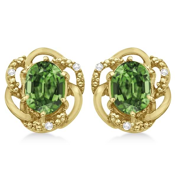 Oval Green Amethyst & Diamond Earrings in 14K Yellow Gold (3.05ct)