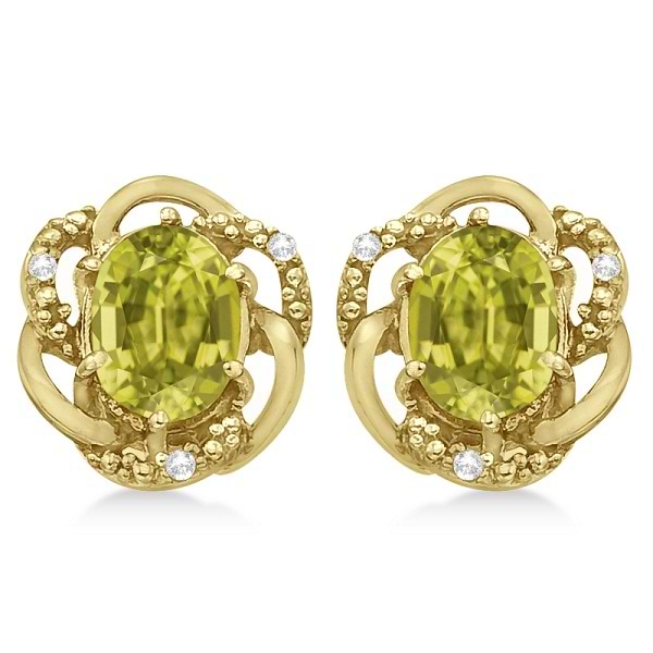 Oval Lemon Quartz & Diamond Earrings in 14K Yellow Gold (3.05ct)