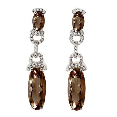 Oval Smoky Topaz & Diamond Dangle Earrings 14k White Gold (10.30ct)