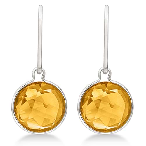 Double Checker Citrine Wire Drop Earrings 14k White Gold (6.00ct)