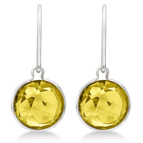 Double Checker Lemon Quartz Wire Drop Earrings 14k White Gold (6.00ct)
