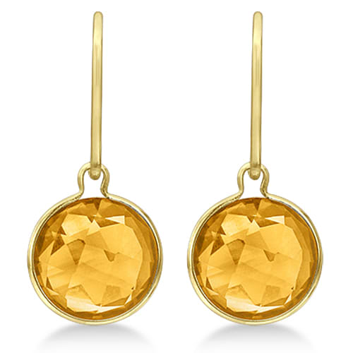 Double Checker Citrine Wire Drop Earrings 14k Yellow Gold (6.00ct)