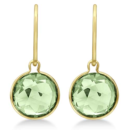 Checker Green Amethyst Wire Drop Earrings 14k Yellow Gold (6.00ct)