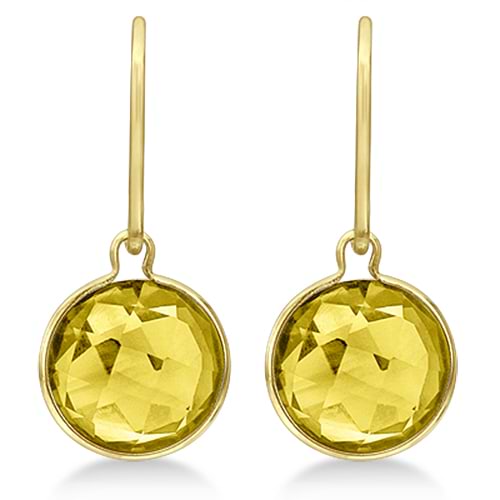 Double Checker Lemon Quartz Wire Drop Earrings 14k Yellow Gold (6.00ct)