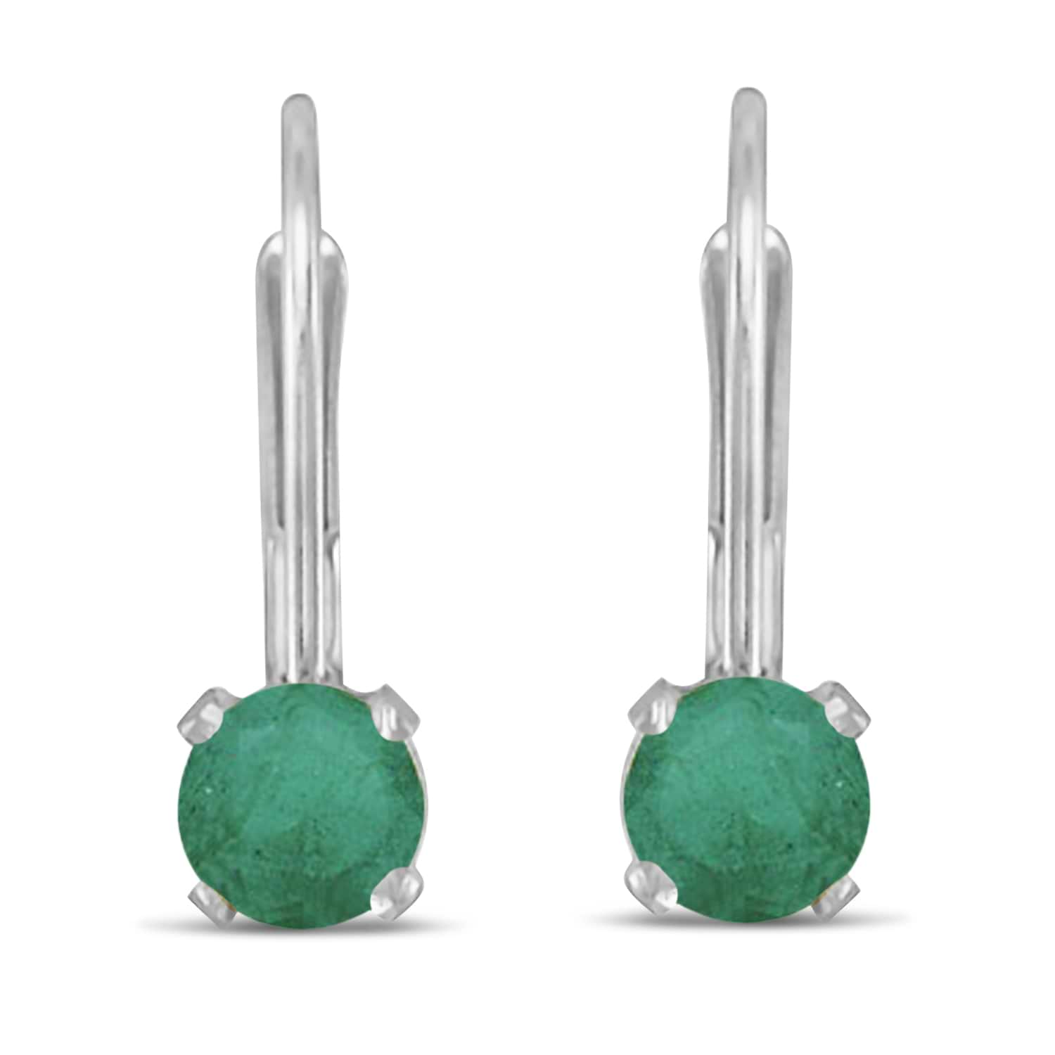 Emerald Lever-Back Drop Earrings 14k White Gold (0.50ctw)