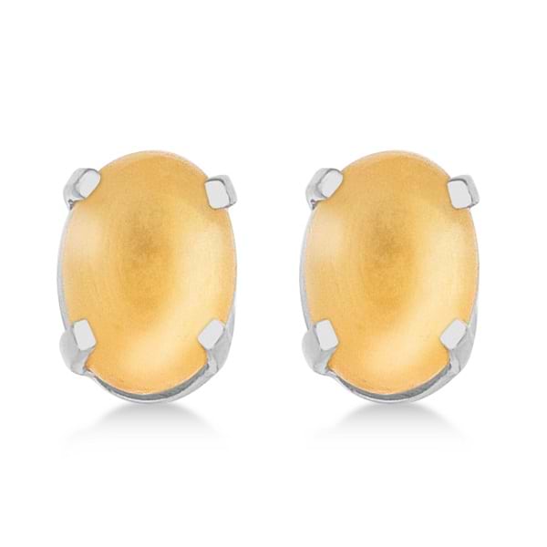 Frosted Oval Citrine Cabochons Stud Earrings 14k Yellow Gold (2.00ct)