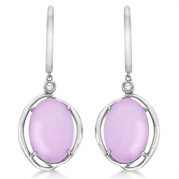 Frosted Pink Amethyst & Diamond Drop Earrings 14k White Gold (10.04ct)