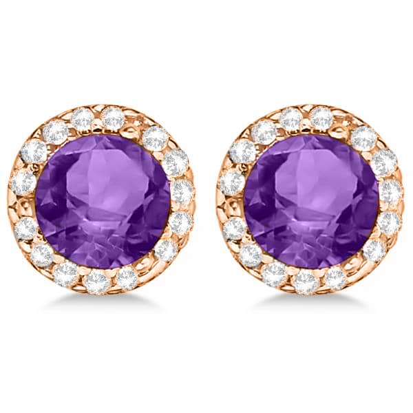 Diamond and Amethyst Earrings Halo 14K Rose Gold (1.15tcw)