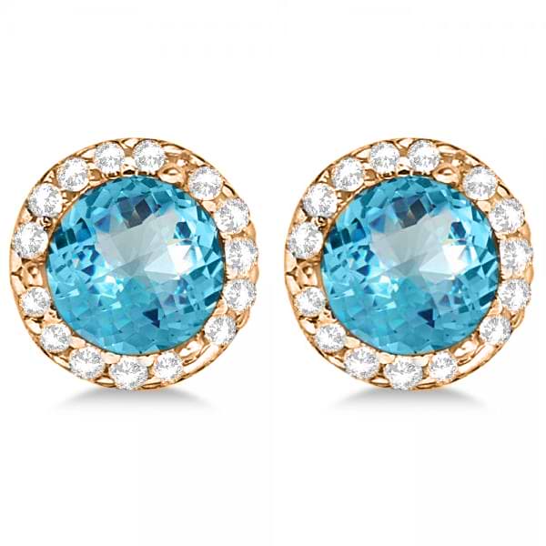 Diamond and Blue Topaz Earrings Halo 14K Rose Gold (1.15ct)