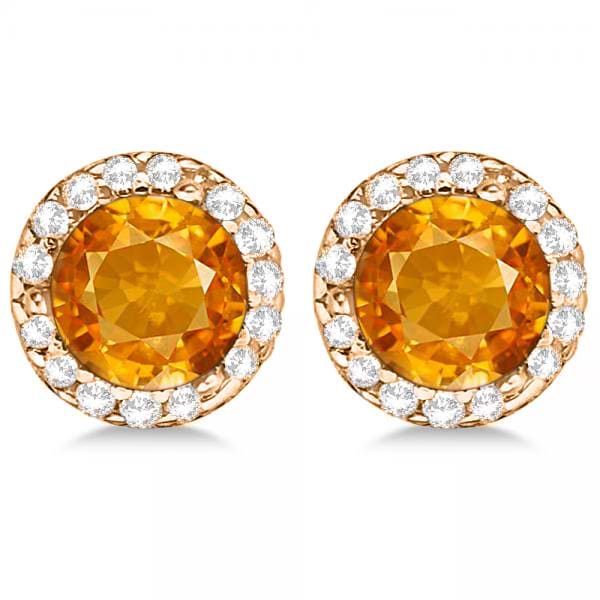 Diamond and Citrine Earrings Halo 14K Rose Gold (1.15ct)