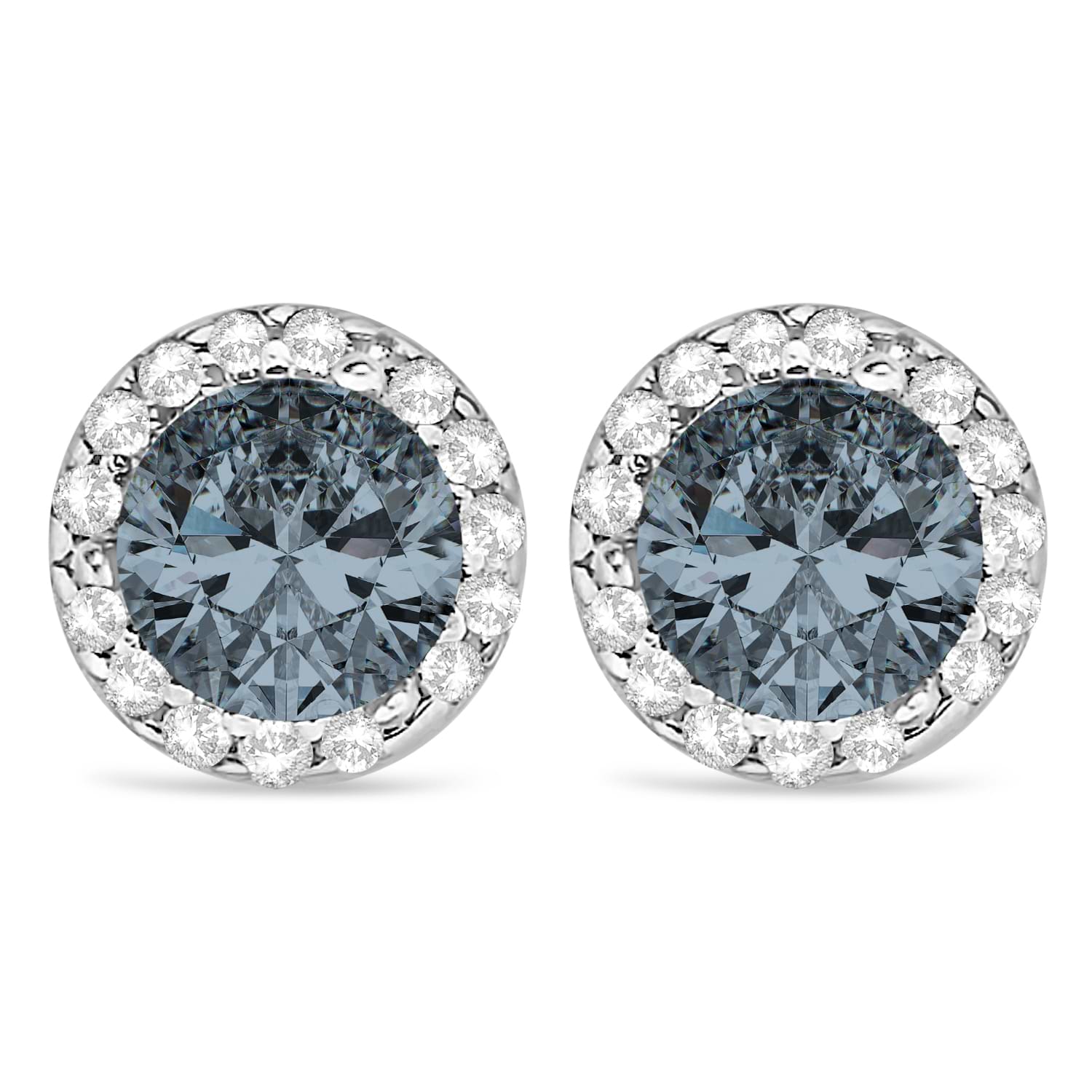 Diamond and Gray Spinel Earrings Halo 14K White Gold (1.15tcw)